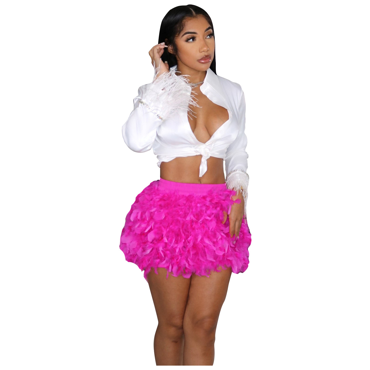 AL239 Amazon Independent Station European and American Women's Turkey Feather Skirt Skirt Skirt Sexy Mao Mao Skirt Party