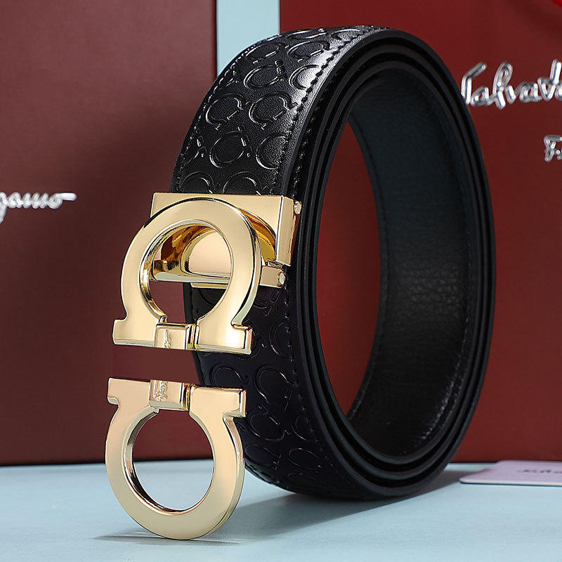 Feila belt men's leather 8-word buckle men's cowhide smooth buckle business pants belt men's high-end durable smooth buckle