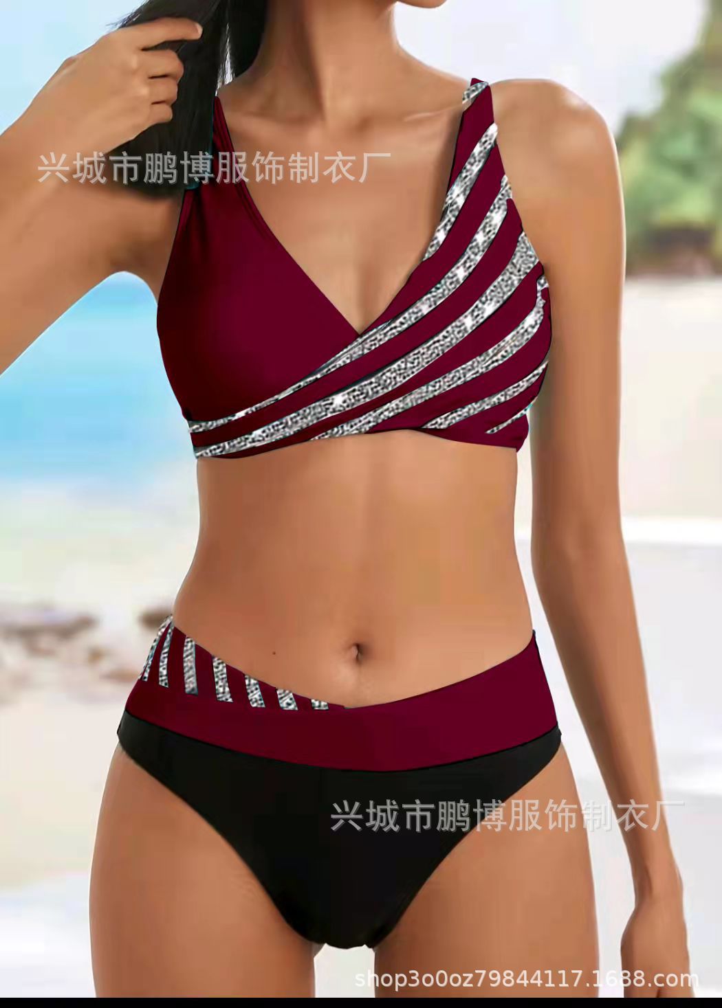 新款热卖欧美性感烫钻两件套女士分体泳bikini泳装批发零售