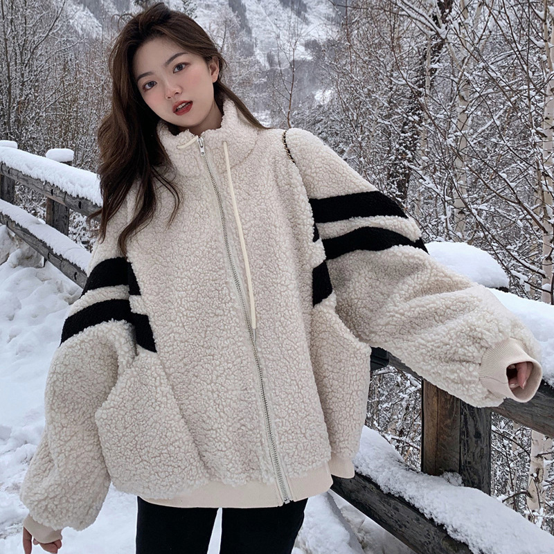 Cashmere coat for women Autumn and Winter All-matching thickened warm design sense niche Korean style all-matching cotton clothes ins fashion