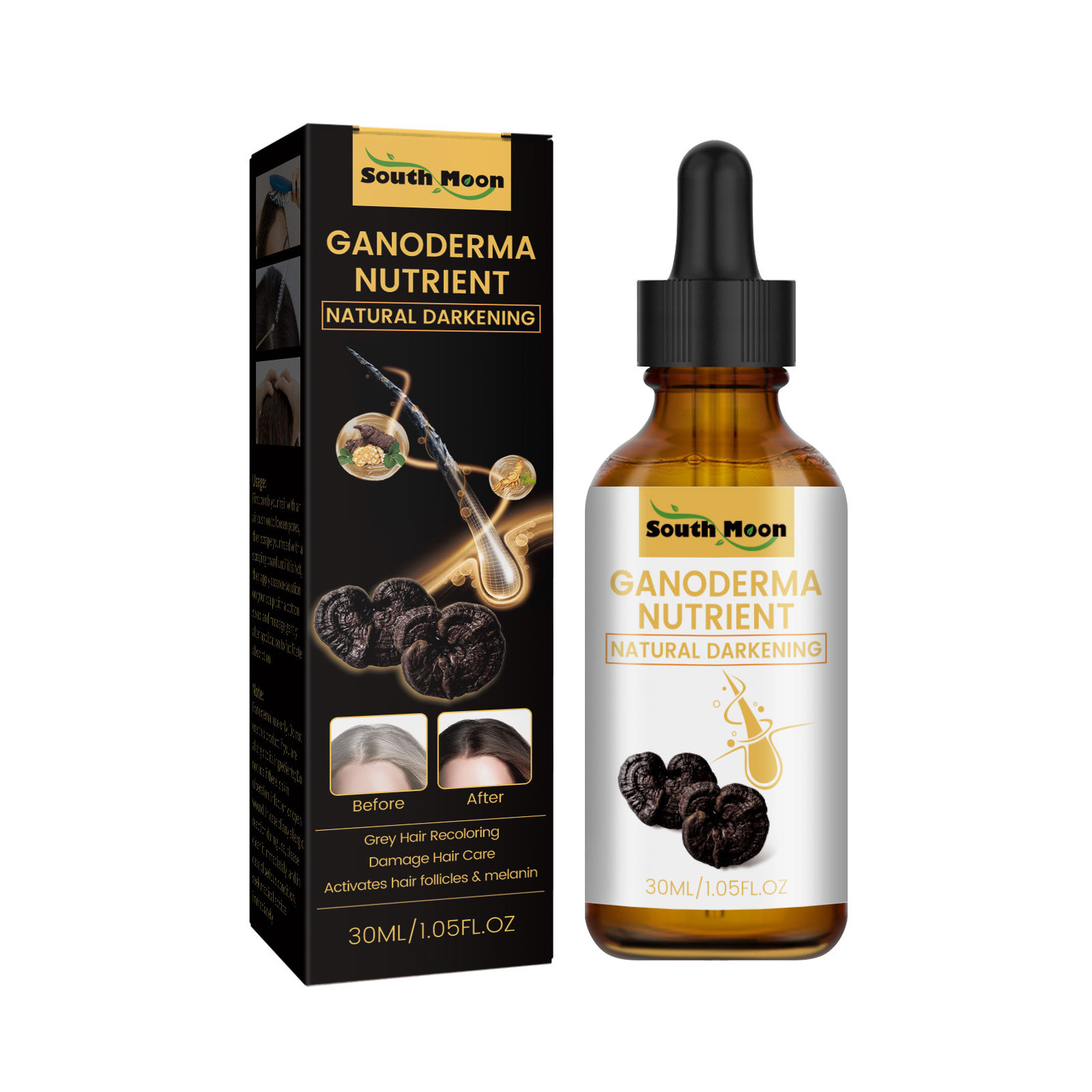 South Moon Black Ganoderma lucidum White to Black Hair Liquid Hair Care Hair Moisturizing Hair Repair Massage Essence