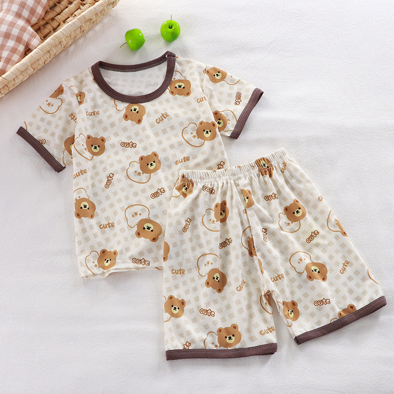 Children's short sleeve suit summer Korean boys short sleeve shorts clothes girls T-shirt suit thin children's clothing wholesale