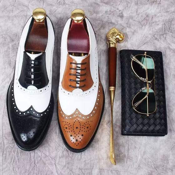 Men's Leather Shoes Men's Plus Size Business Dress British Style Brock All-match Youth Casual Carved Men's Cross-border Shoes