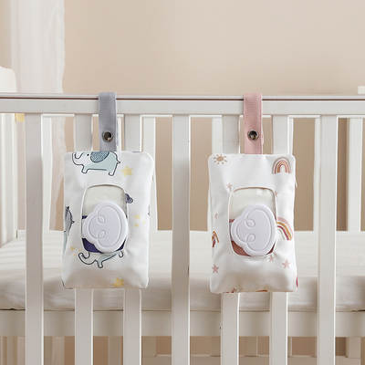 Baby crib wipes storage bag tissue wipes easy to carry foldable hanging travel polyester cotton cartoon tissue bag