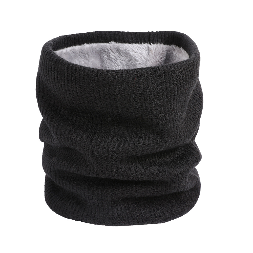 Autumn and Winter double layer fleece-lined outdoor pullover couple warm solid color single circle knitted scarf set in stock
