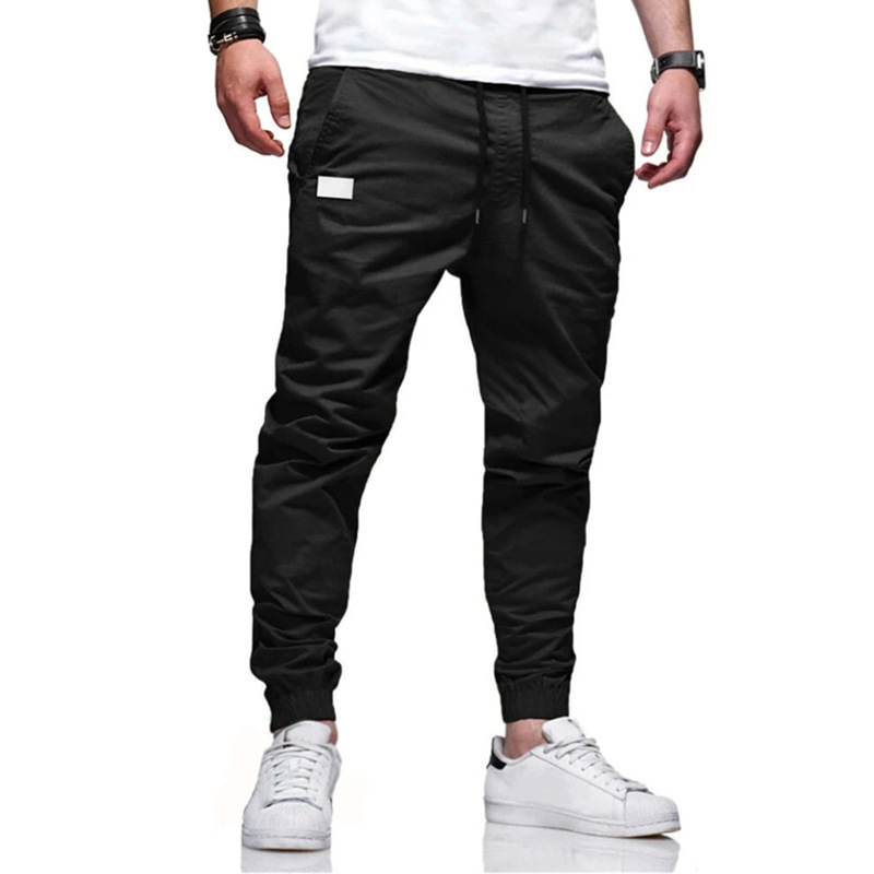 Cross-border Foreign Trade Men's Casual Sports Trousers Fashion Trendy Foot-tied Caution Pants Youth Slim-fit Straight Pants Solid Color