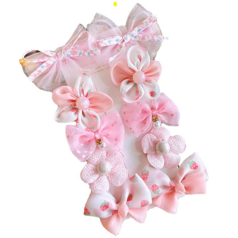 Children's Mesh Flower Hairpin Cute Girl's Set Cloth Bag Does Not Hail Hair Duckbill Clip Baby's Bow Hairpin