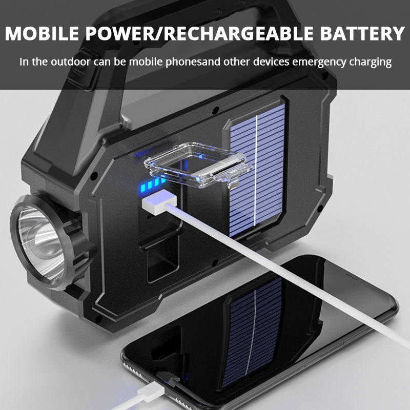 Multifunctional Searchlight outdoor waterproof solar charging treasure strong flashlight cob portable lamp wholesale camping