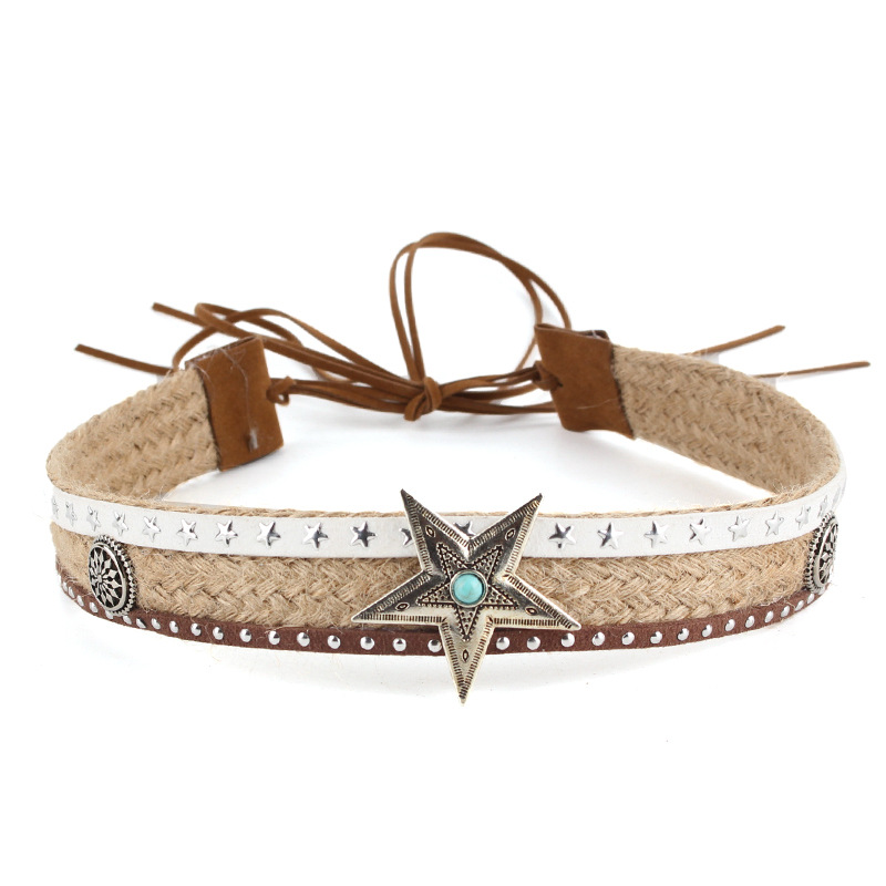 Personalized hat belt accessories handmade diy assembled hemp rope five-pointed star wide hat belt European and American style hat accessories wholesale