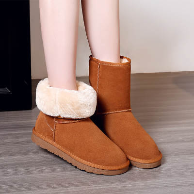 Snow boots women's 2024 new autumn and winter velvet padded women's shoes cowhide warm snow cotton shoes all-match casual boots