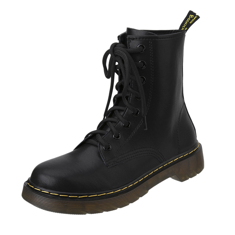 Genuine Leather Martin Boots Women's Black Eight-hole Six-hole Lace-up British-style Mid-length Boots Women's Couple Motorcycle Boots Women's 1460