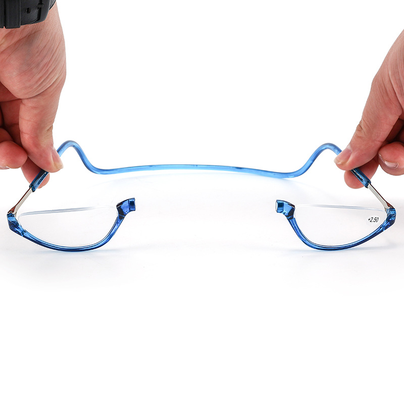 Folding Neck Presbyopia Glasses Men's High-Definition Fashion Half-Frame Magnet Elderly Mirror Anti-Fatigue Presbyopia Glasses Women's Cross-Border