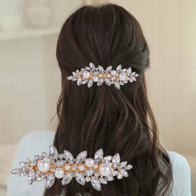 Cross-border new elegant temperament spring clip alloy hairpin rhinestone Korean version of the back of the head ponytail clip headdress wholesale