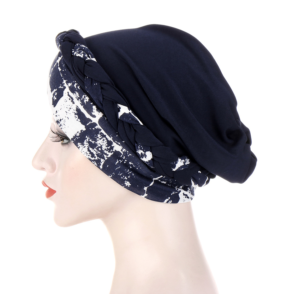 Amazon Floral Cloth Stitching Braids Multicolor Soft Tape Hat Muslim Chemotherapy Cap Cross Border