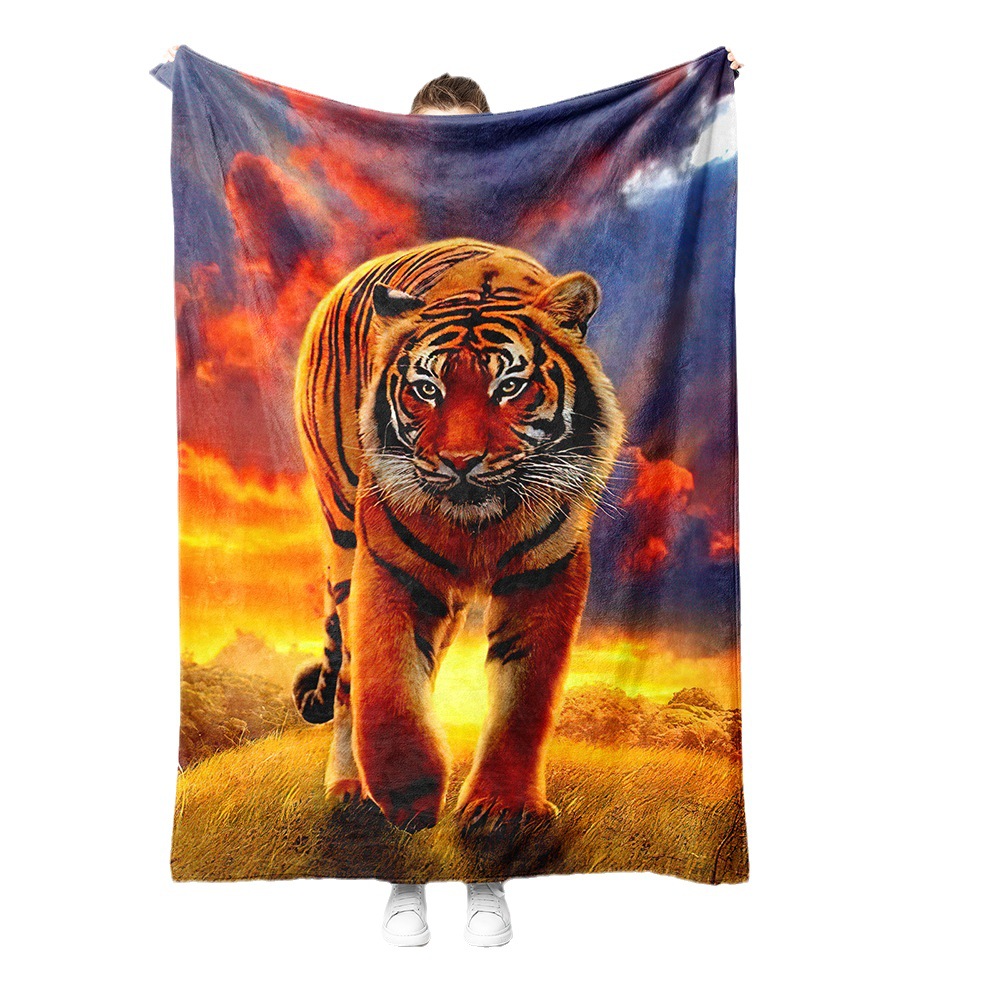 3D printing tiger pattern single layer blanket AliExpress cross-border digital printing Fara velvet blanket