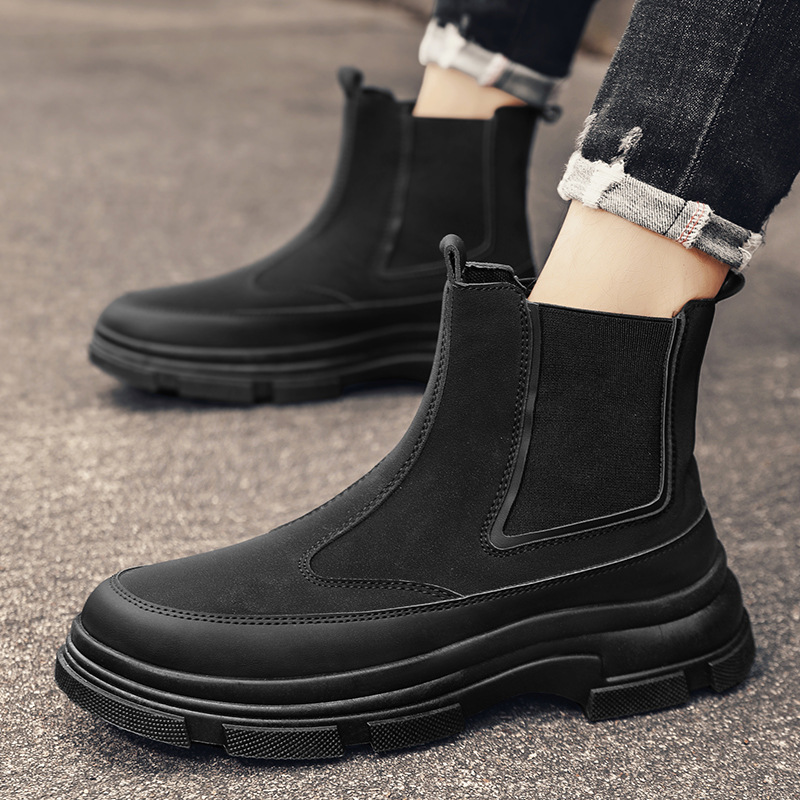 Chelsea boots men's high-top British style thin slip-on non-slip wear-resistant boots trendy all-match high-grade boots men