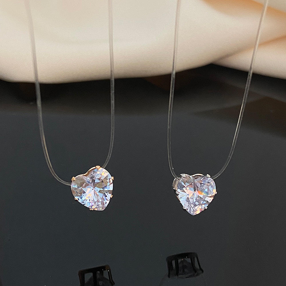 Cross-border new transparent invisible fishing line necklace personality temperament zircon love clavicle chain mermaid tears necklace tide