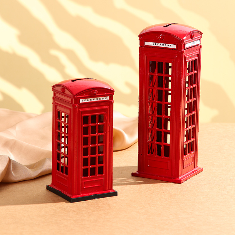 Student children's birthday holiday graduation gift alloy imitation telephone booth piggy bank piggy bank for grocery store supply