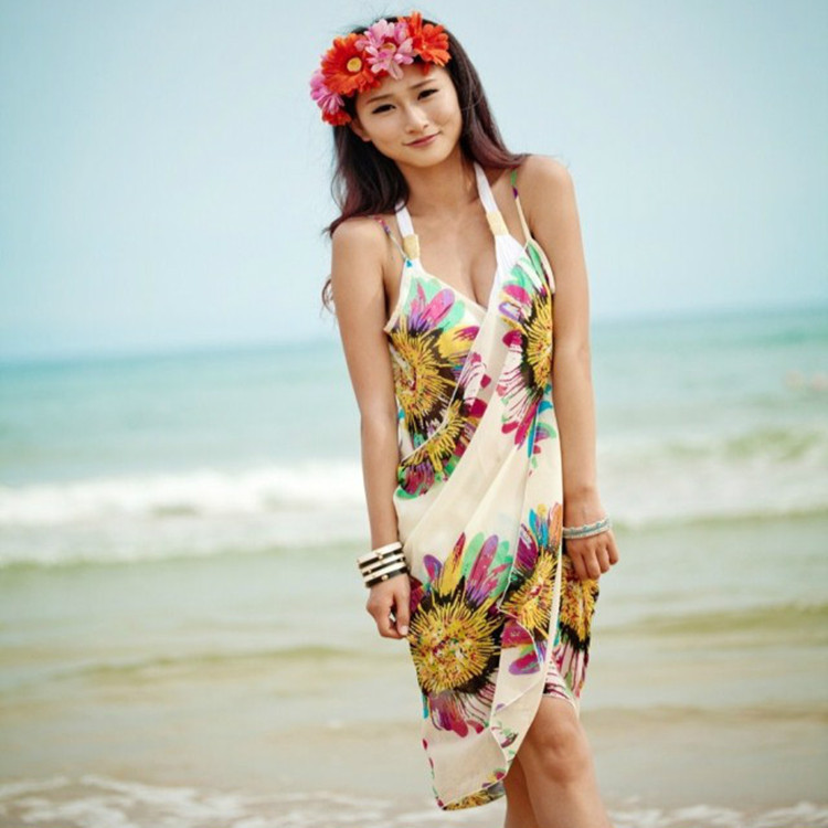 Cross-border Sunflower Bikini Swimsuit Blouse Women's Sexy Strap Chiffon Beach Backless Skirt Quick Sale Tongya
