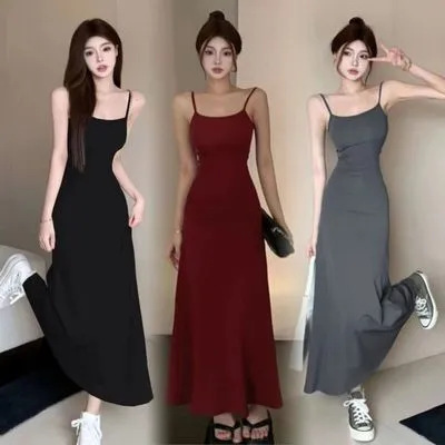 Spice Girls Elastic Sling dress Children's Summer 2024 New Waist Slimming Off-Shoulder Inner Base Dress