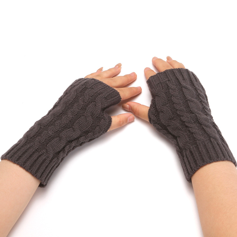 Cross-border Knitted Gloves Women's Wool Half-finger Gloves Men's and Women's Wrist Bracers Exhibitive Finger Long Autumn and Winter Warm Acrylic Gloves