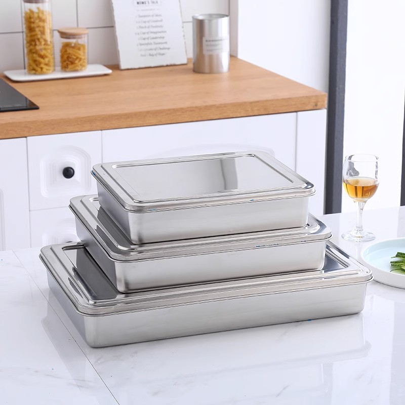 Acid and alkali resistant electrolytic stainless steel plate rectangular tray kitchen square plate household deep dish oven flat tray