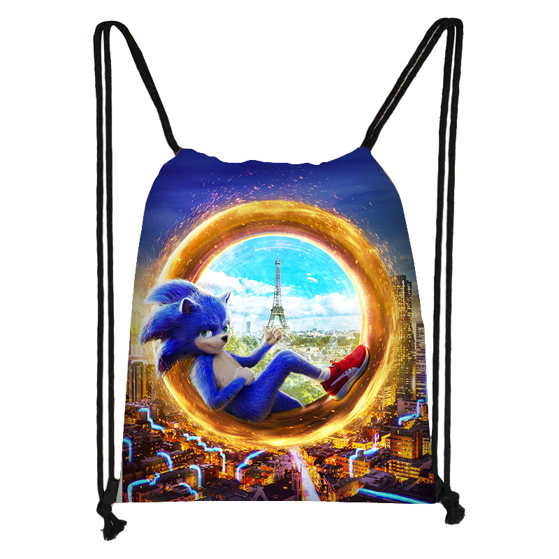 2024 New Sonic Drawstring Pocket Cute Cartoon Polyester Drawstring Bag Children Printed Basketball Bag Factory Wholesale