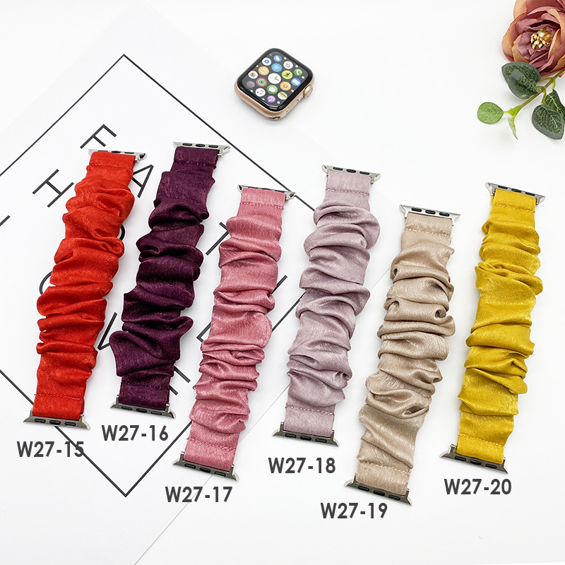 Cross-border explosions large intestine Apple strap solid color satin textile iwatch 7 strap hairband SE strap wholesale