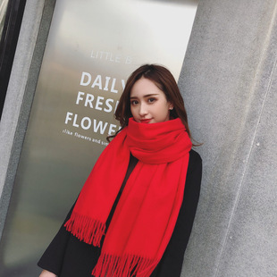 Imitation Cashmere Scarf Big Red Scarf Thickened Solid Color Women's Imitation Cashmere Scarf Winter High-end Women's Wool Draped