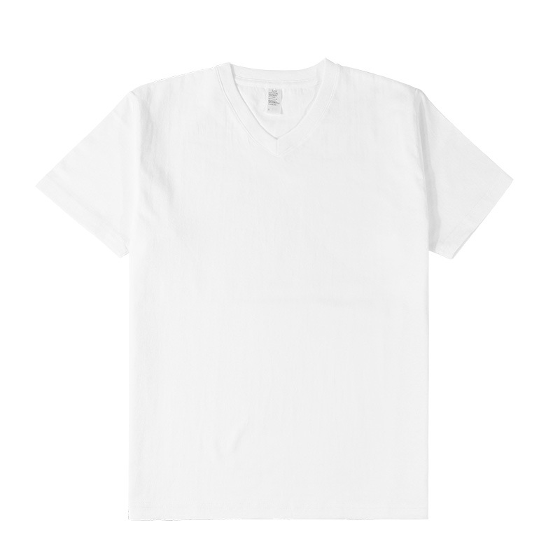 250g Japanese style heavy thick pure cotton V-neck short sleeve basic bottoming shirt T-shirt men's and women's solid color chicken collar t-shirt