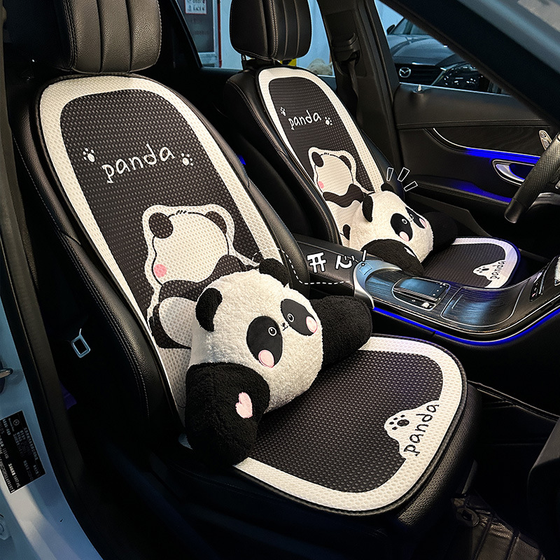 Coussin de voiture coussin frais d'été coussin de ventilation de siège de voiture universel quatre saisons pièce unique ensemble de trois pièces panda en soie glacée d'été_voghion.com