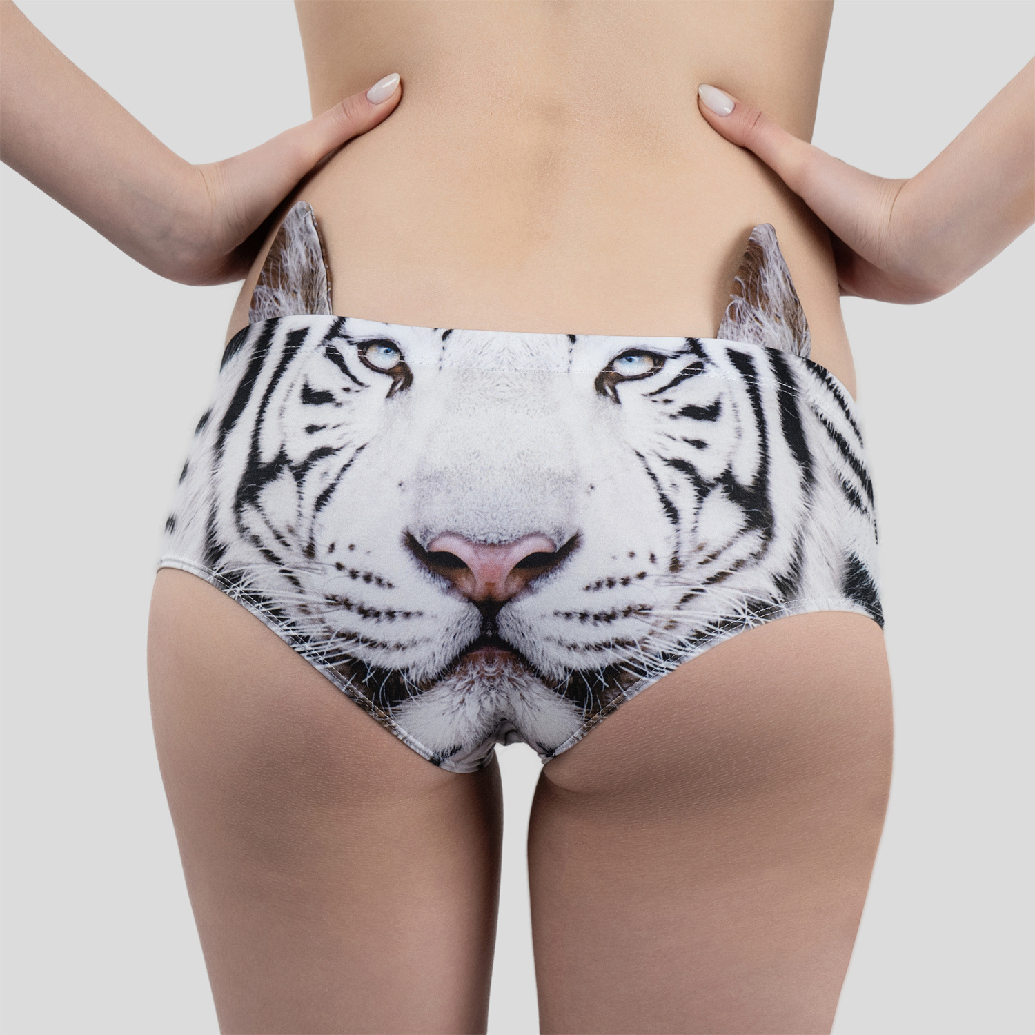 White tiger cartoon animal ears printing seamless breathable women's underwear low waist European and American sexy briefs foreign trade