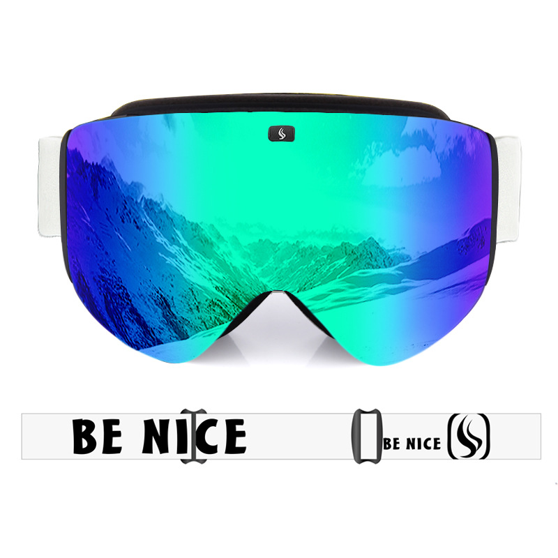 Electroplated ski goggles for adults double anti-fog cylinder spherical magnetic replacement ski glasses_voghion.com