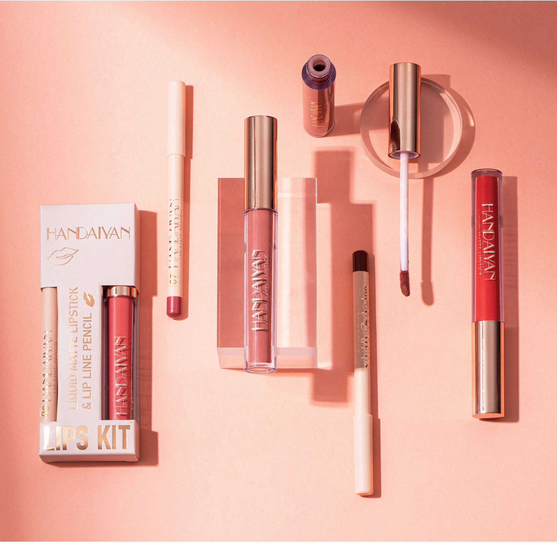 Cross-Border 12-color matte lip liner plus lip gloss combination genuine lipstick non-stick cup non-decolorizing lip glaze women's wholesale