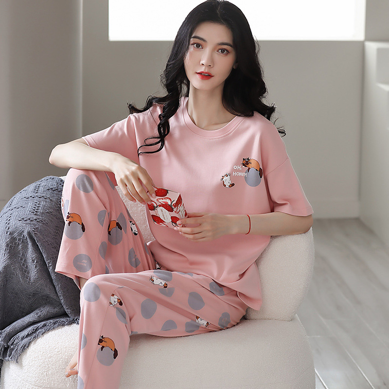 New Aifenteng pajamas for women summer pure cotton short-sleeved trousers thin cotton can be worn outside casual home wear set