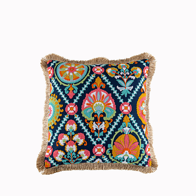新品刺繍レトロボヘミアン風クッションカバーフリンジ毛玉貼り布クッションカバークロスボーダー専用アマゾン|undefined