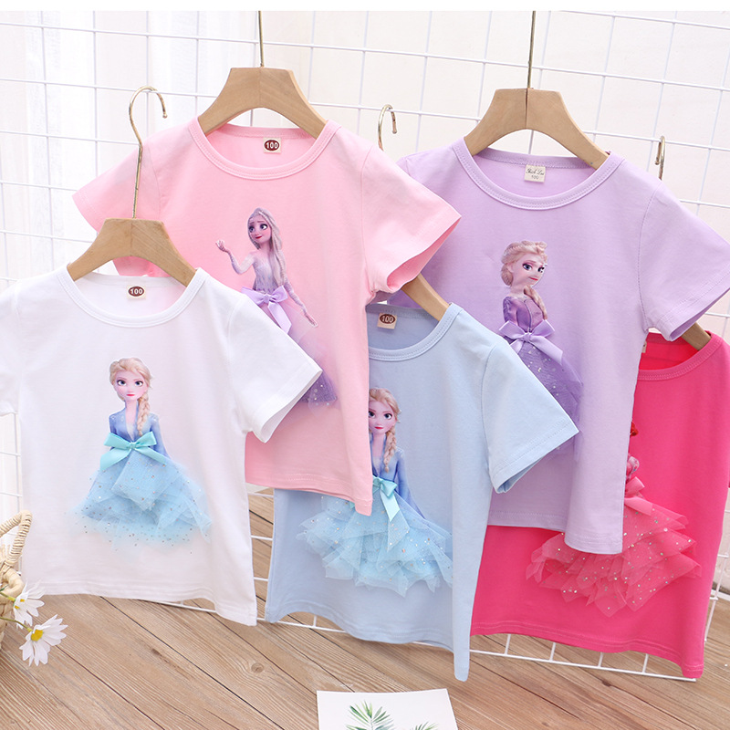 2024 children's clothing Korean version of the new summer girls short sleeve T-shirt children's three-dimensional princess foreign trade factory a generation of hair