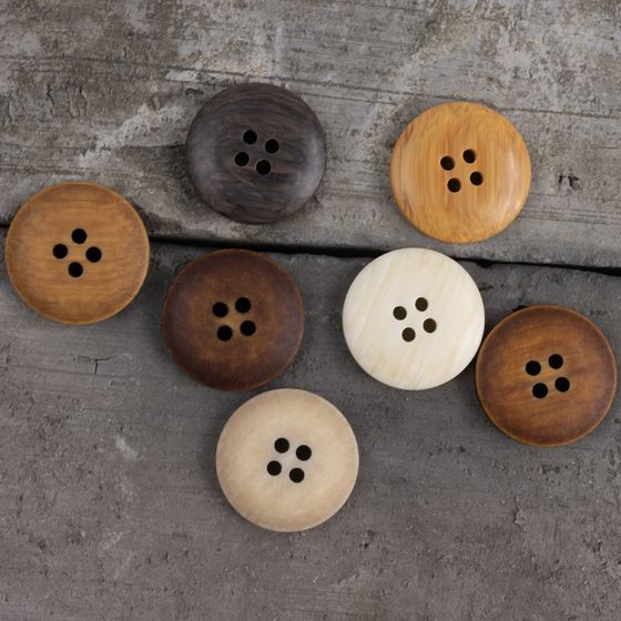 Yellow imitation wood grain wide edge resin button khaki off-white yellow curry dark brown black curry vintage button