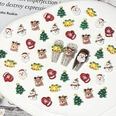 New Christmas cartoon nail jewelry wholesale cute elk snowman Bell resin accessories nail decorations