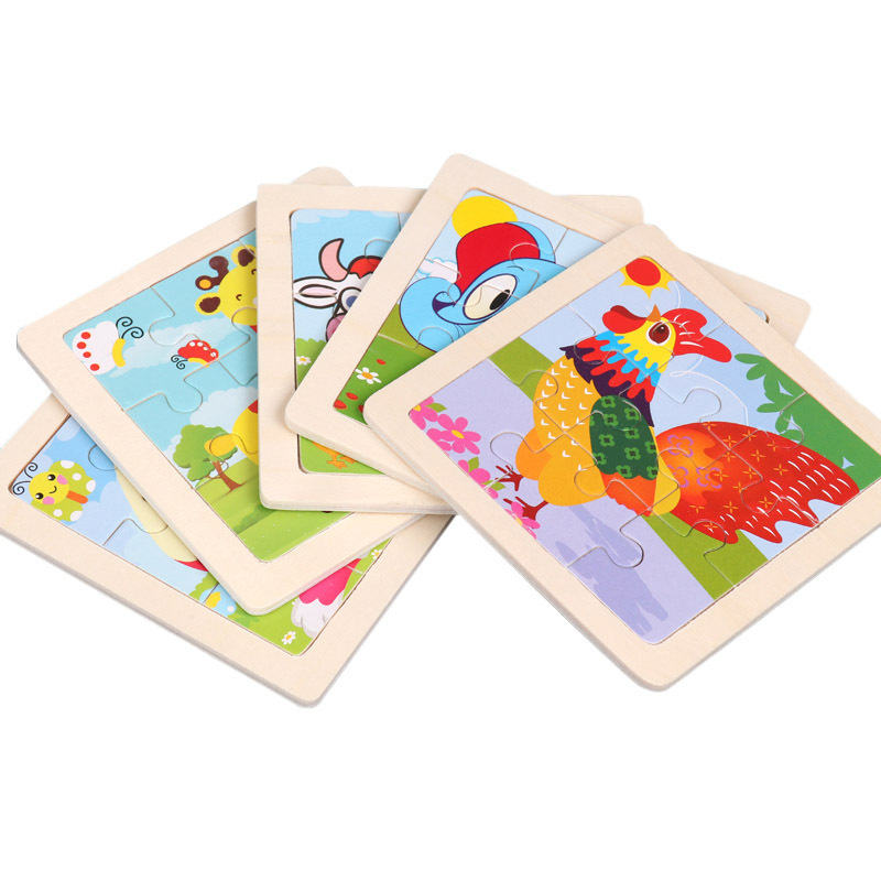 Wooden Children's small size 9 Piece Puzzle 0.03 Cartoon Animal Puzzle Puzzle Early Education Toy Puzzle 2-3-4 Years Old