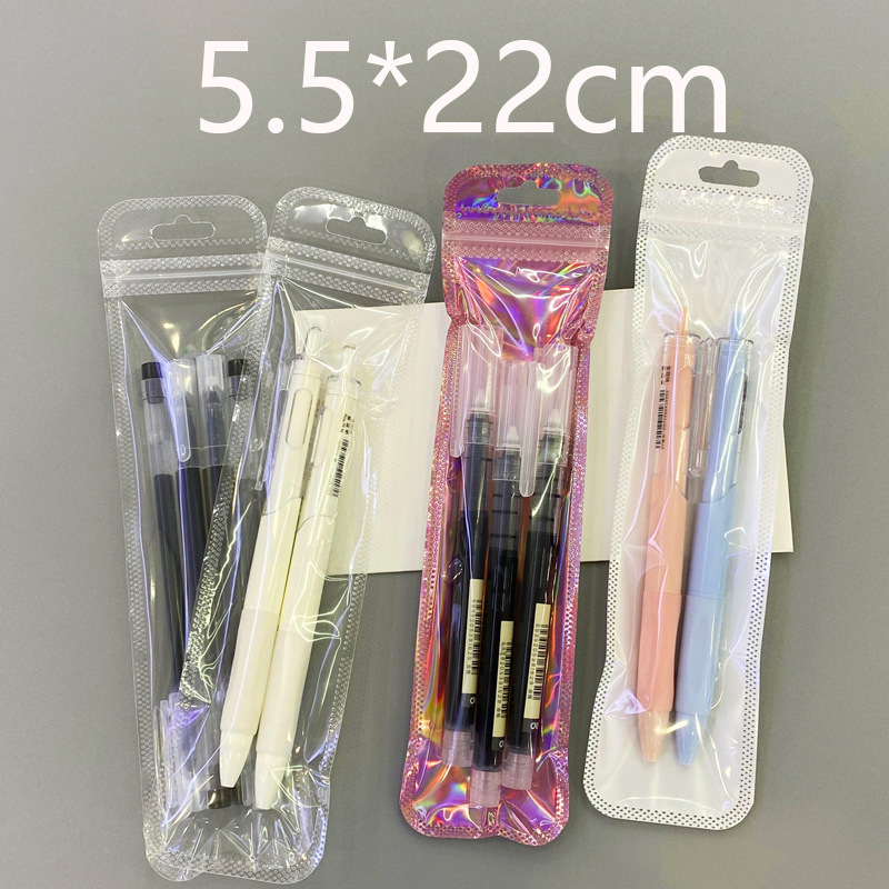 Manufacturer's self-sealed long strip calligraphy pen plastic bag, makeup brush, signing pen, rounded corner gift transparent packaging bag