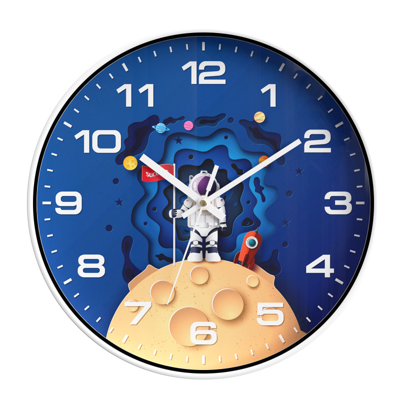 Children's Room Wall Clock Clock Cartoon Astronaut Silent Clock Bedroom Quartz Clock Home Wall Clock 30CM clock