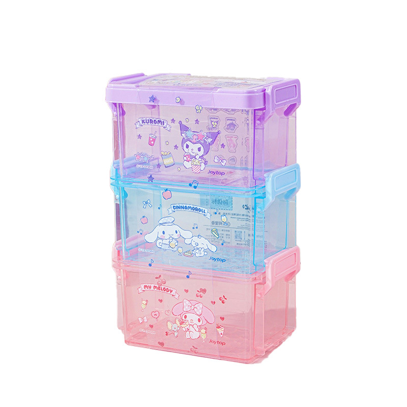 Sanrio wonderful daily series three-layer stacked storage box transparent buckle cosmetics sundries desktop plastic cute