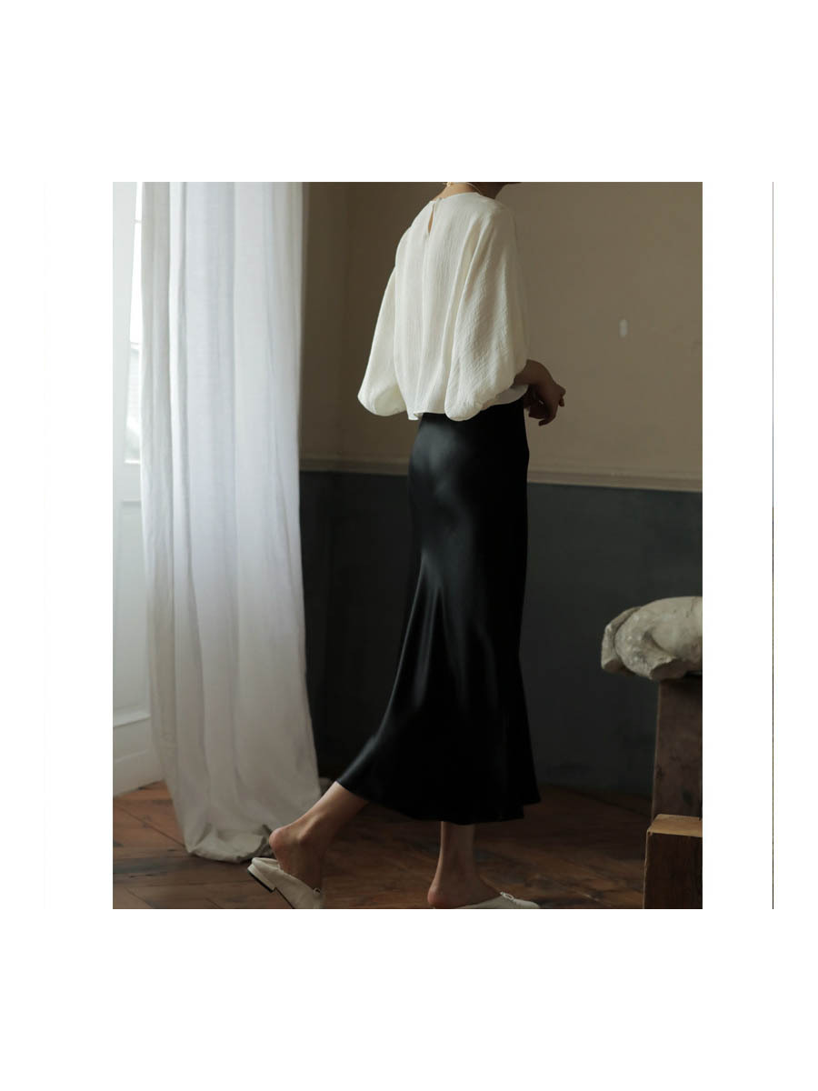 Japan's Imported Triacetate Satin Silk Sliding Drop Slimming Casual Loose Waist A- Length Skirt Autumn and Winter