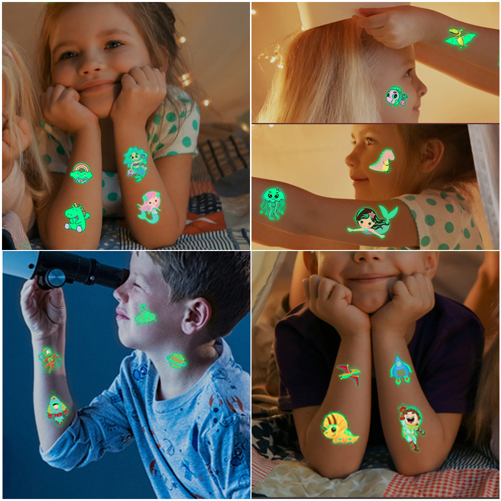 Spot wholesale new children's cartoon luminous tattoo dinosaur mermaid cute party tattoo stickers