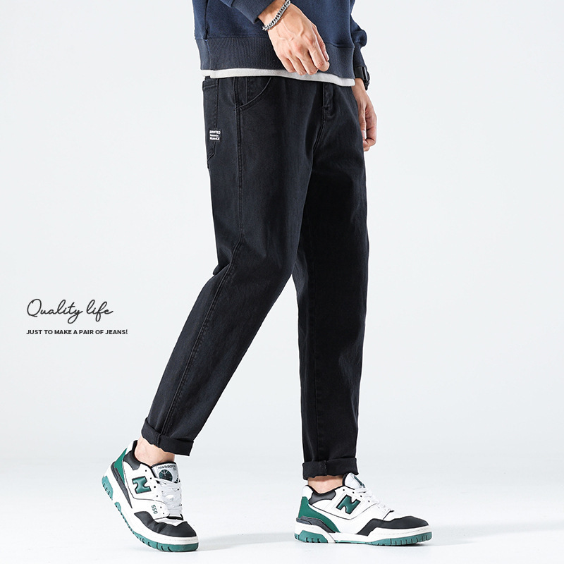 2023 autumn and winter New black stretch men's fashion brand slightly loose feet trendy all-match casual Denim trousers
