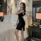 Summer Girl's Nightclub Women's Sexy Backless Skirt Split Sexy Temptation Bed Slip Skirt Small Black Skirt