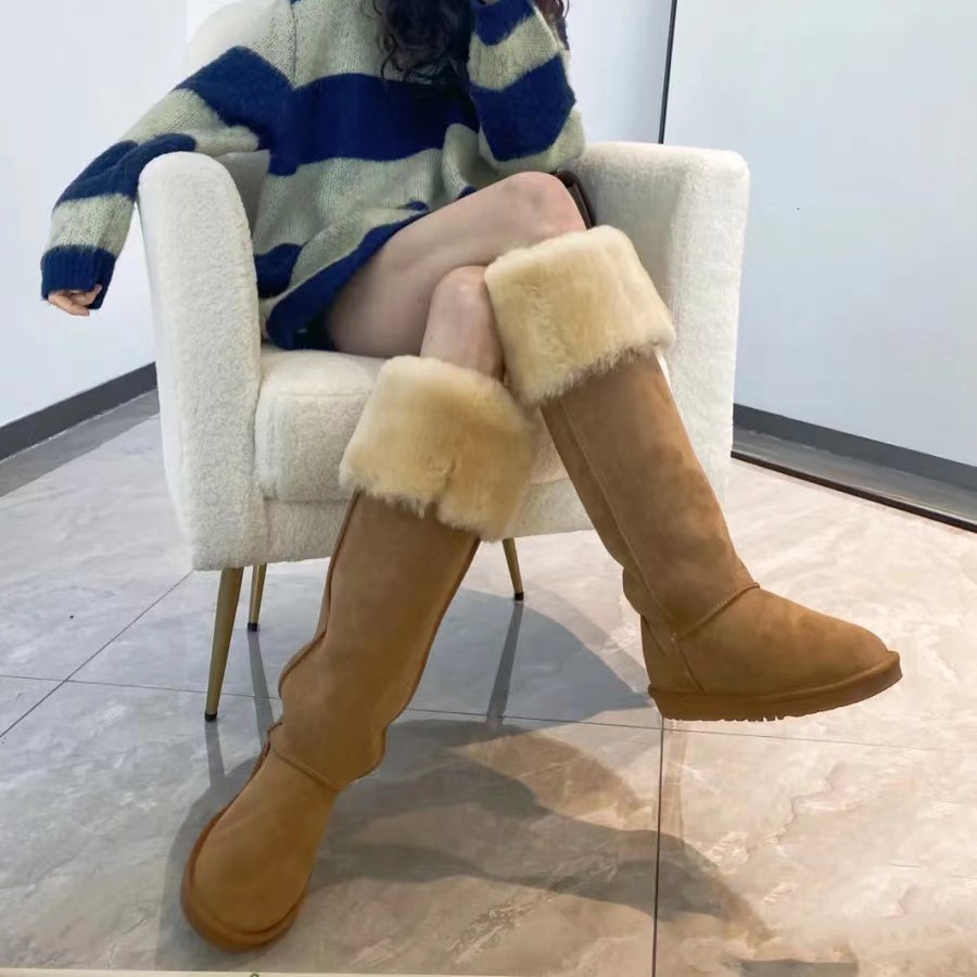 Little Red Book New Style Sheepskin One-piece Snow Boots Women's Winter Warm Non-slip Snow Cotton High Barrel Cyber Popular Over-the-Knee Boots