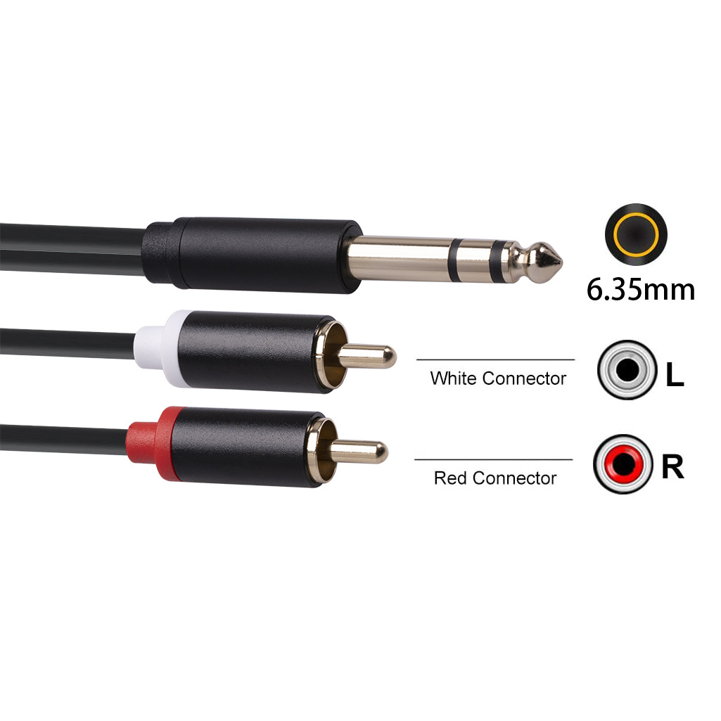 All-copper high-fidelity 6.35 male to double RCA male audio cable 6.5 to double Lotus 1/2 adapter