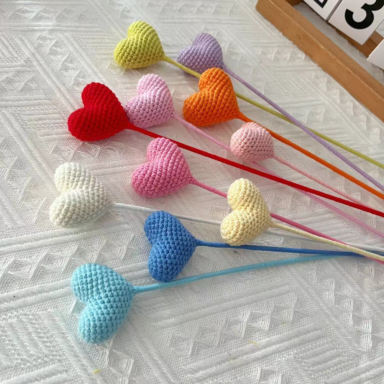 Finished handmade knitted flower love artificial flower woven wool artificial flower crochet eternal flower peach heart gift wholesale
